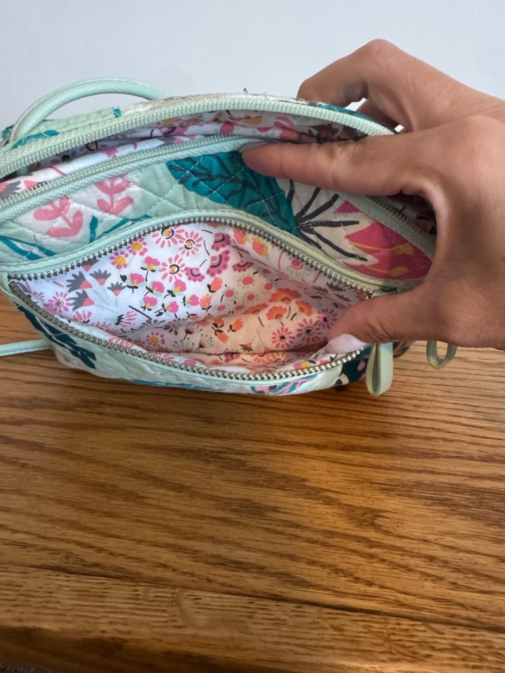 Vera Bradley Mint Floral Quilted Crossbody with Teal & Pink Accents - Picture 7 of 8